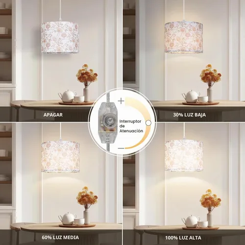 Vista 5 de CINSARY Lámpara colgante con pantalla de tela de flores, luces colgantes para isla de cocina con interruptor regulable, lámpara colgante con cable