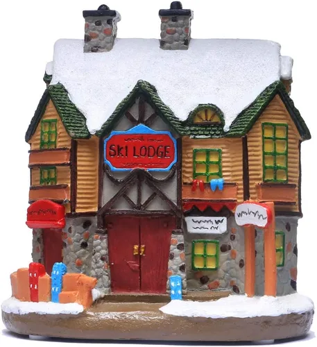 Vista 5 de Casa de pueblo navideño con luz, escena de mercado iluminada, decoración navideña, edificio