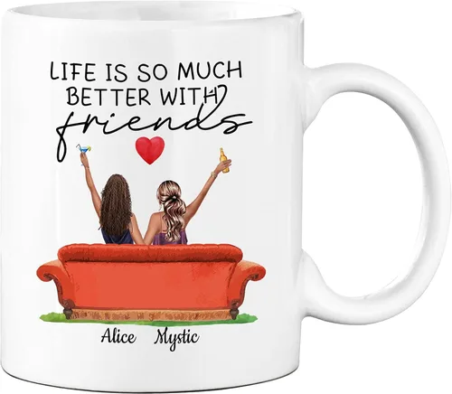 Vista 7 de Taza de café personalizada para mejor amiga para mujeres, taza de regalo personalizada de cuatro hermanas, nombres personalizados para mejores