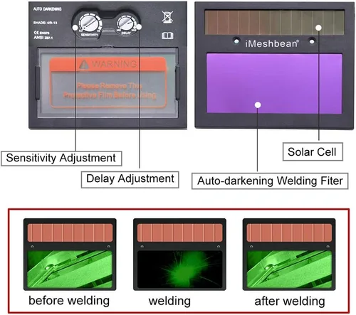 Vista 6 de iMeshbean® Pro Cool Solar Power - Casco de soldadura con oscurecimiento automático con función de molienda y 2 cubiertas de lente extra Arc Tig Mig