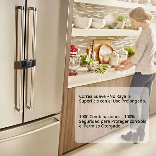Vista 3 de Pestillo de bloqueo para gabinete de nevera, congelador, refrigerador, (2 paquetes), protector de puerta francés ajustable para niños pequeños