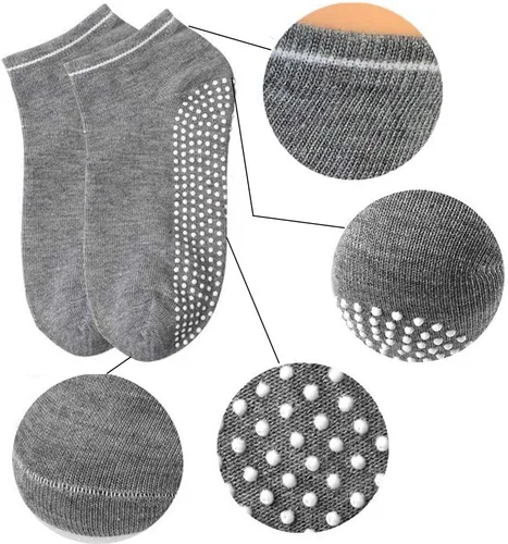 Vista 4 de Juego de 4 pares de calcetines de silicona con agarre de puntos para mujer, calcetines antideslizantes para yoga, fitness, baile, ballet, calcetines