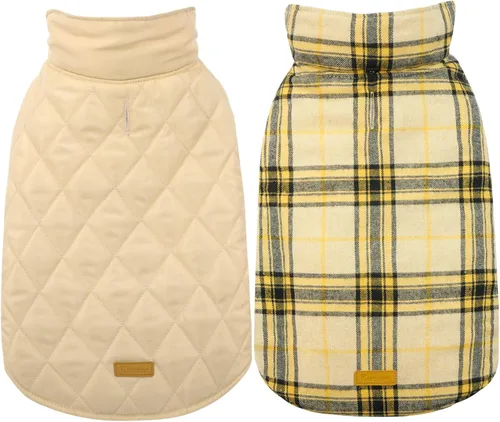 Vista 15 de Kuoser - Abrigo impermeable de invierno para perro, chaqueta reversible estilo británico, ropa para perro a cuadros, abrigo de nieve acogedor