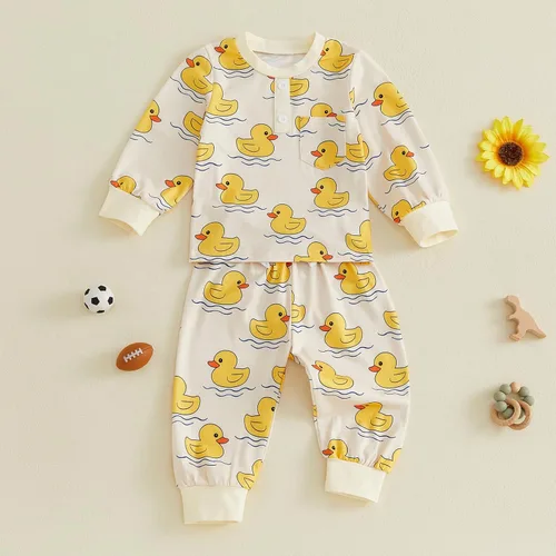 Vista 3 de 6, 12, 18, 24 meses, 2, 3, 4T, ropa de bebé, camisa de manga larga, pantalones de cintura elástica, conjunto de trajes de otoño Amarillo