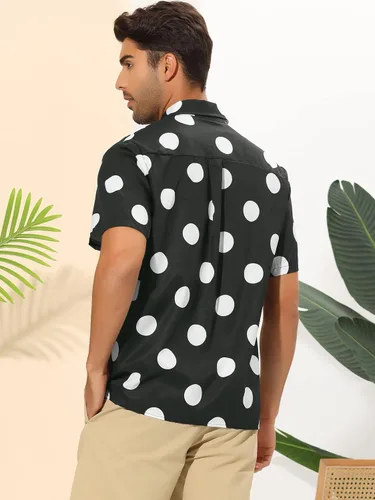 Vista 3 de Lars Amadeus Camisas de lunares para hombre, con botones, manga corta, para playa, verano, estampado