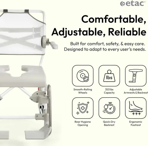 Vista 2 de Etac Swift Mobile-2 Silla de ducha con ruedas para ancianos, 353 libras Blanco