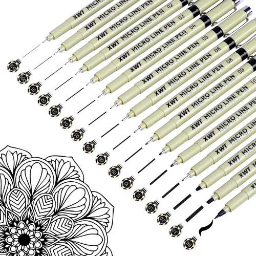 Vista 12 de 12+1 Bolígrafos de Línea Fina para Dibujo Artístico, Juego de Tinta Pigmento Negra Impermeable para Artistas, Bocetos, Manga, Acuarela, Caligrafía
