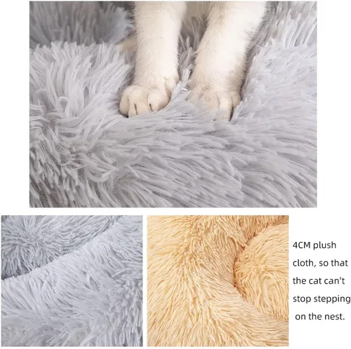 Vista 4 de Warm pet kennel, cat bed, donuts, dog house mat, pet bed, suitable for small and medium- sized cats and dogs with fluffy, soft and warm bed sleeping