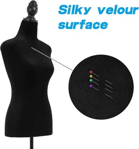 Vista 4 de Maniquí cuerpo vestido forma torso maniquí femenino 49.6-63.4 pulgadas maniquí con altura ajustable trípode de madera soporte para la exhibición