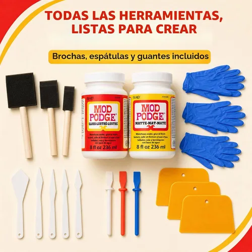 Vista 2 de Mod Podge - Paquete con esmalte y mate medio de 8 onzas, 3 brochas de espuma, rodillo para entintar de 4 pulgadas, sellador impermeable