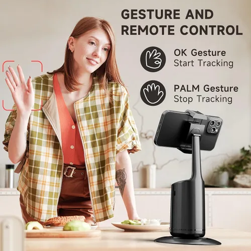 Vista 3 de Trípode de seguimiento facial automático – Soporte de teléfono de seguimiento automático de rotación de 360°, sin aplicación, soporte de cámara