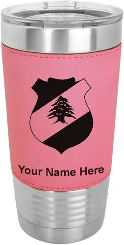 Vista 15 de LaserGram 20oz Vacuum Insulated Tumbler Mug, Coat of Arms Lebanon, Personalized Engraving Included (Faux Leather, Baseball Style)
