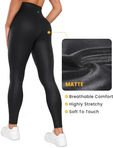Vista 4 de CRZ YOGA Butterluxe - Leggings de piel sintética mate con cintura cruzada para mujer, 2528 pulgadas, leggings cruzados de cintura alta en V