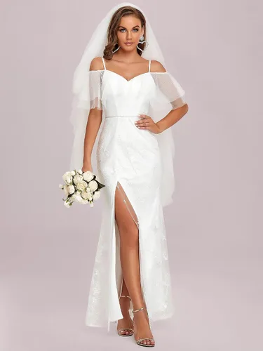 Vista 4 de Ever-Pretty Vestido de boda largo de tul con abertura lateral para mujer 90361