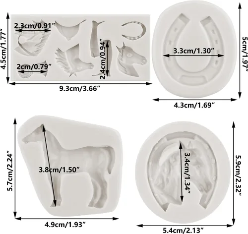 Vista 2 de Molde de silicona para caballo, moldes de herradura para fondant, molde de cabeza de caballo, molde de silicona para botas, para decoración