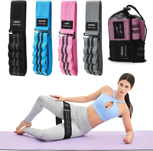 Vista 4 de Adjustable Fabric Resistance Bands for Squats, Glutes & Legs – 5 Levels of Customizable Size, Width & Tension, Non-Slip Booty Bands for Men and