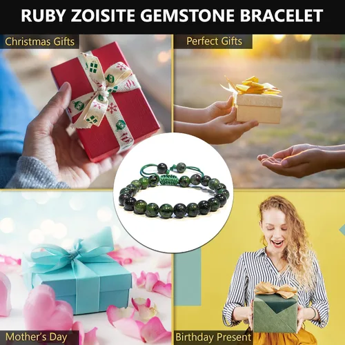 Vista 42 de Adjustable Crystal Bracelet – Gemstone Bead Bracelet with Adjustable Macrame String – Chic Gemstone Bracelet for Men and Women – 8mm Round Healing