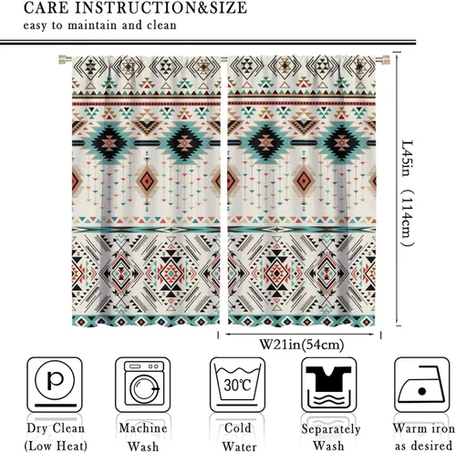 Vista 3 de YCness Cortinas aztecas para dormitorio, decoración geométrica étnica del suroeste para sala de estar, diseño tribal bohemio de elefante nativo