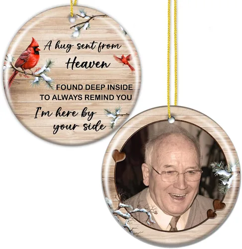 Vista 10 de Adorno personalizado para la primera Navidad, con nombre personalizado, estadísticas de nacimiento, foto, adornos redondos de cerámica para bebés