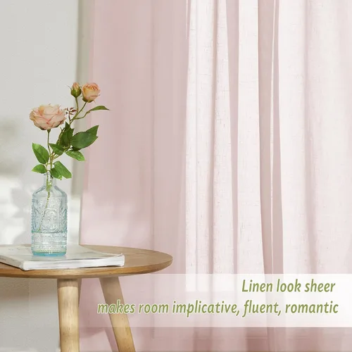 Vista 5 de PONY DANCE Cortinas semitraslúcidas para ventana, decoración natural del hogar, elegante lino con textura, diseño elegante para sala de estar, 52
