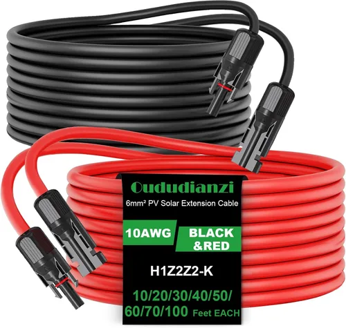 Vista 14 de Oududianzi Cable de extensión solar de 10 pies, cable solar de 10 AWG, cable fotovoltaico de cobre estañado de calibre 10, cables y conectores