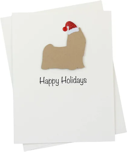 Vista 6 de Black Doodle Bernedoodle - Tarjetas de Navidad (10 unidades), hechas a mano, base blanca, perro con sombrero de Papá Noel Negro