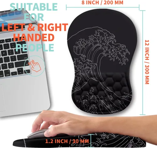 Vista 5 de Alfombrilla ergonómica para ratón con soporte de muñeca con espuma viscoelástica con protuberancia de masaje, alfombrilla para ratón de alivio