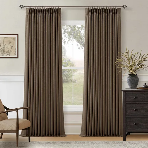Vista 95 de Juego de 2 paneles de cortinas plisadas negras de 80 pulgadas para sala de estar, cortinas plisadas de lino con forro de 80 pulgadas de largo, 100%