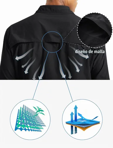 Vista 6 de TACVASEN Camisa de pesca de manga larga para hombre, de secado rápido Negro
