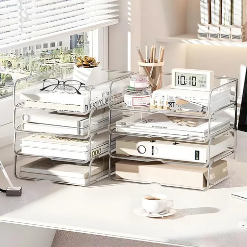Vista 7 de Organizador de Papel de 4 Niveles para Escritorio, Bandeja de Papel Organizador de Escritorio Apilable, Ideal para Suministros de Oficina