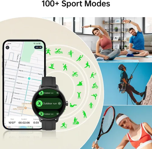Vista 5 de Reloj inteligente para hombres y mujeres (responder/hacer llamadas), reloj inteligente con voz AI incorporada, pantalla HD de 1.27" con monitor