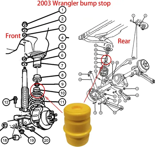 Vista 6 de TJ Bump Stop, amortiguadores de rebote compatibles con 1997-2006 Wrangler TJ, 1993-1998 Grand Cherokee ZJ, 1994-2002 RAM 1500 2500 3500 Pickup