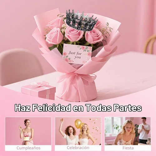 Vista 6 de Corona para mujer, tiara de corona de reina para fiestas navideñas, aleación