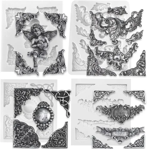 Vista 9 de Funshowcase Flourish Scroll Lace Fondant Molde de silicona para decoración de pasteles, proyectos de manualidades de arcilla polimérica