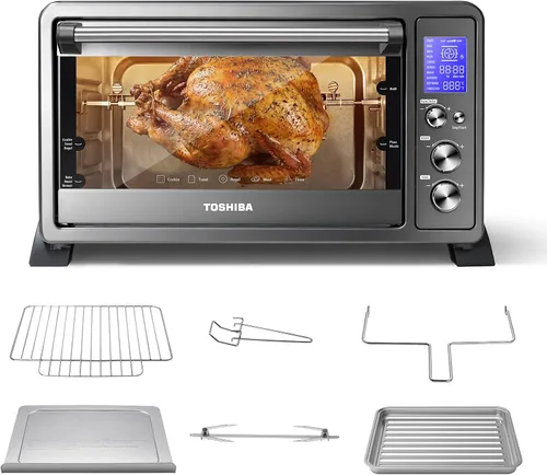 Vista 10 de TOSHIBA ChefFry - Combo de horno tostador y freidora de aire con tostadas, hornear, asar, pizza y deshidratación, capacidad de 26.4 cuartos
