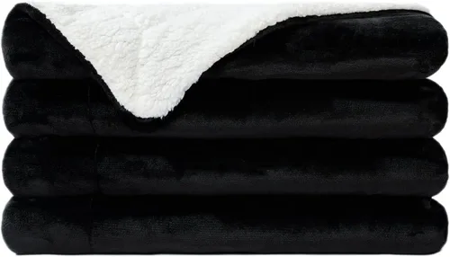 Vista 42 de NANPIPER - Manta de forro polar Sherpa, suave y esponjosa, mantas individuales para sofá, color negro, de 60x80 pulgadas