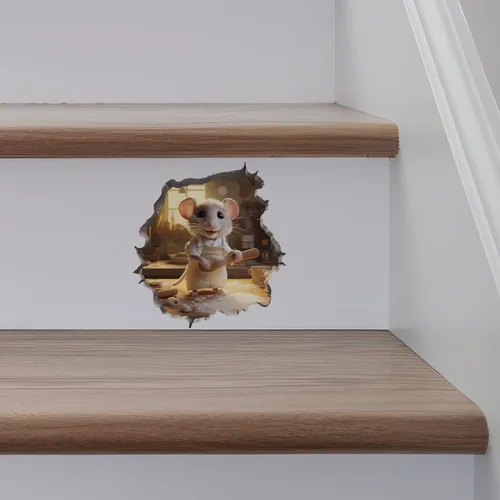 Vista 5 de Home Baker Mouse - Calcomanía de pared con agujero de pared, extraíble con efecto 3D