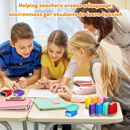 Vista 7 de Jetec 16 sellos autoentintados para profesores españoles, regalos para profesores, sellos de calificación de motivación para suministros