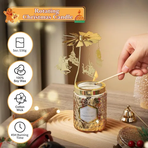 Vista 2 de Velas perfumadas giratorias de Navidad, velas de manzana y canela, regalos de Navidad para ella, mamá, hermana, esposa (5 onzas)