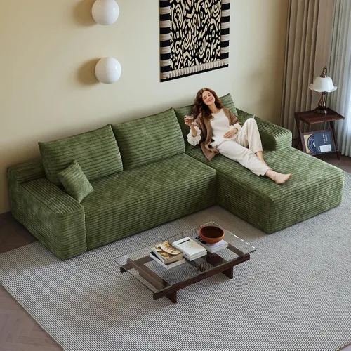 Vista 28 de Sofás seccionales de 105" para sala de estar, sofá cloud con forma de L tapizado, sofás modulares sin estructura rígida, sofá seccional moderno
