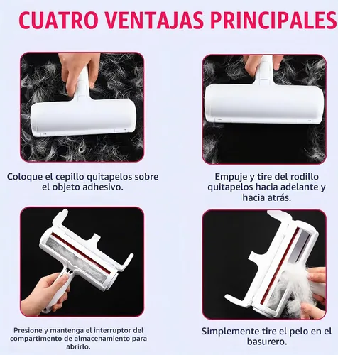 Vista 9 de Rodillo removedor de pelo de mascotas reutilizable – Rodillo manual resistente para pelos de perros y gatos – Muebles, sofá, alfombra, alfombras