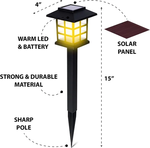 Vista 4 de ZONETECH Luz solar para exteriores, paquete de seis lámparas brillantes de alta calidad, a prueba de lluvia, camino, patio, césped, jardín (6 piezas)