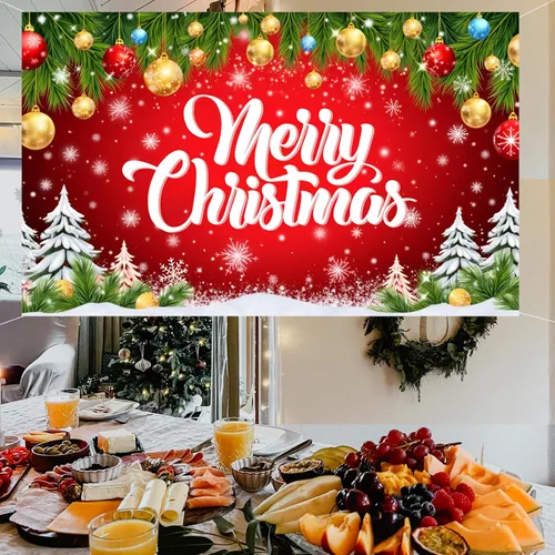 Vista 3 de Pancarta de Feliz Navidad de 71 x 43 Pulgadas Decoración – Fondo Grande Rojo de Fotografía de Navidad para Interiores y Exteriores, Decoraciones