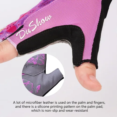 Vista 5 de DuShow Guantes de ciclismo acolchados de gel de medio dedo para mujer, antideslizantes, absorben los golpes para ciclismo, ciclismo de montaña