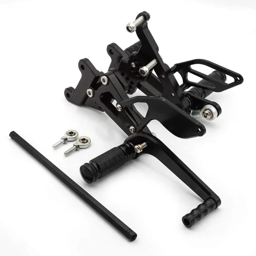 Vista 3 de Krace Juego de estriberas delanteras para motocicleta, reposapiés, pedales de cambio de freno, totalmente ajustables, apto para Yamaha YZF R6