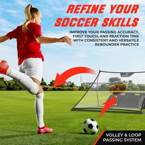 Vista 6 de Red rebotadora de fútbol SwiftSurge - Red de entrenamiento de fútbol plegable con tablero de rebote, tubos de hierro de acero - Red de fútbol