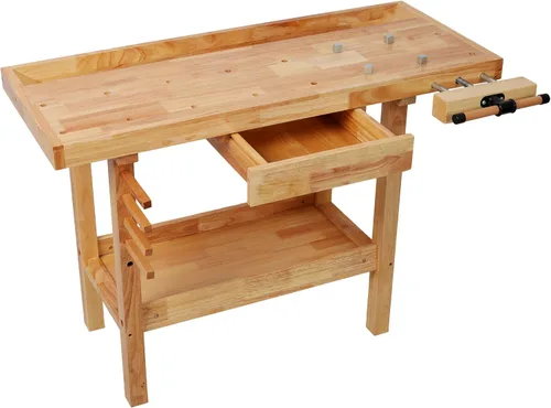 Vista 2 de Banco de trabajo de madera de 48 pulgadas, banco de carpintería resistente con mango ajustable, capacidad de carga de 330 libras, mesa de trabajo