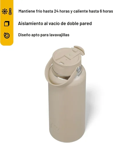 Vista 2 de RTIC - Botella de agua Outback de 32 oz (1 L), con revestimiento de cerámica, aislada, de acero inoxidable, doble pared con aislamiento al vacío