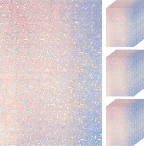Vista 10 de 60 hojas de hojas holográficas laminadas de purpurina transparente tamaño A4, papel adhesivo de vinilo con superposición holográfica, película
