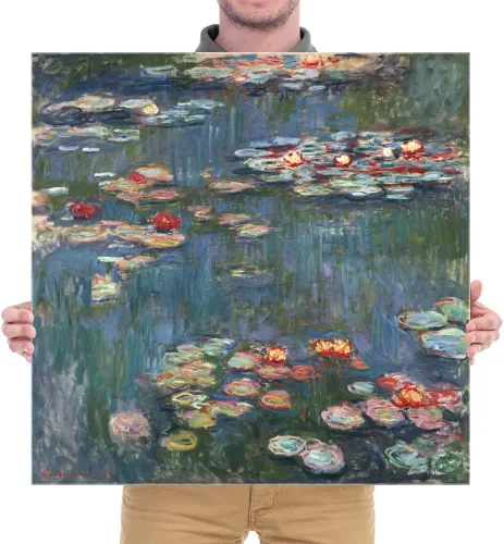 Vista 6 de Wieco Art Lienzo envuelto en galería de lirios de agua 1916 por Claude Monet famosas pinturas al óleo, obra de arte sobre lienzo, arte de pared